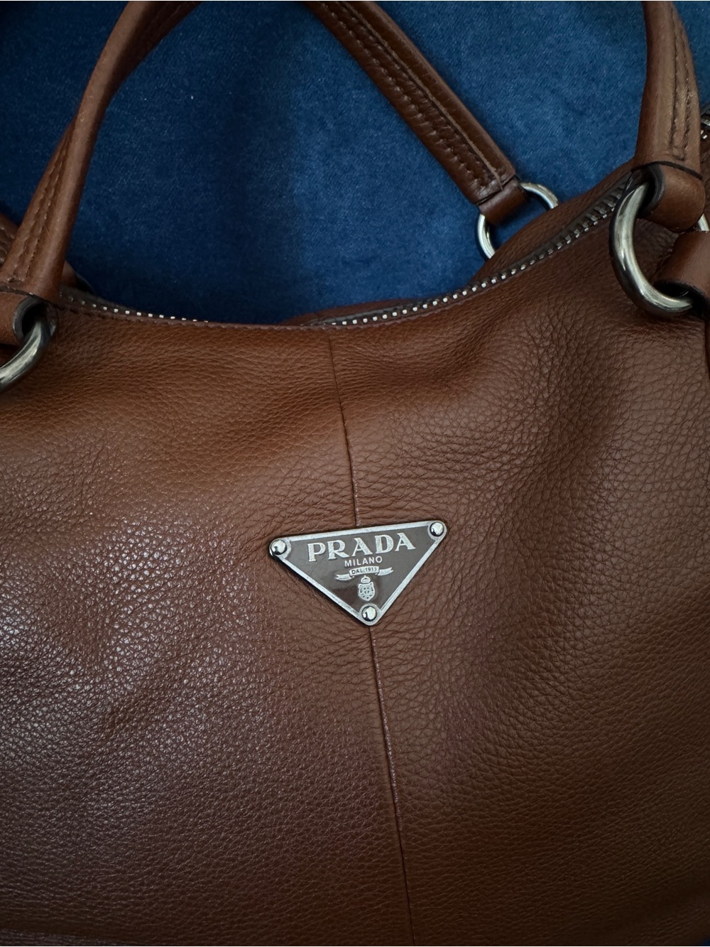 Prada Pebble Leather Dark Brown Hobo Bag - Picture 4 of 13
